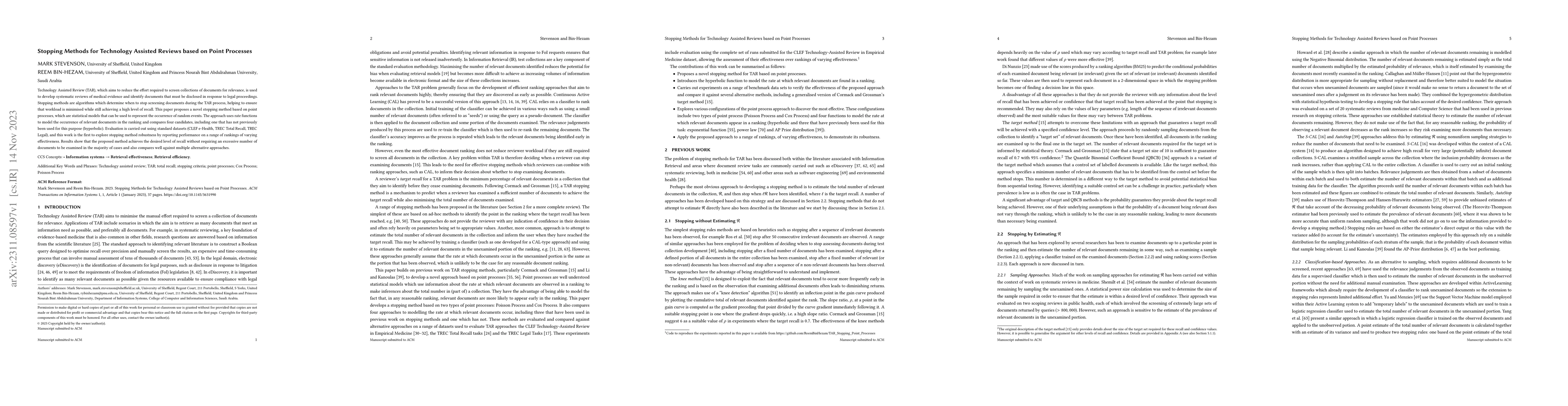 Thumbnail for Stopping Methods for Technology Assisted Reviews based on Point
  Processes