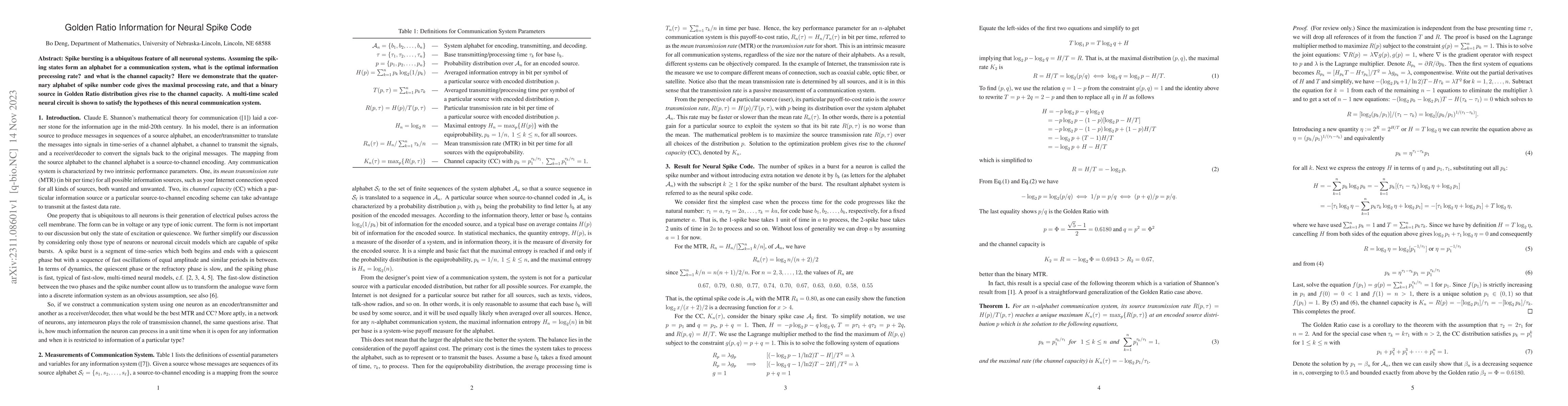 Thumbnail for Golden Ratio Information for Neural Spike Code