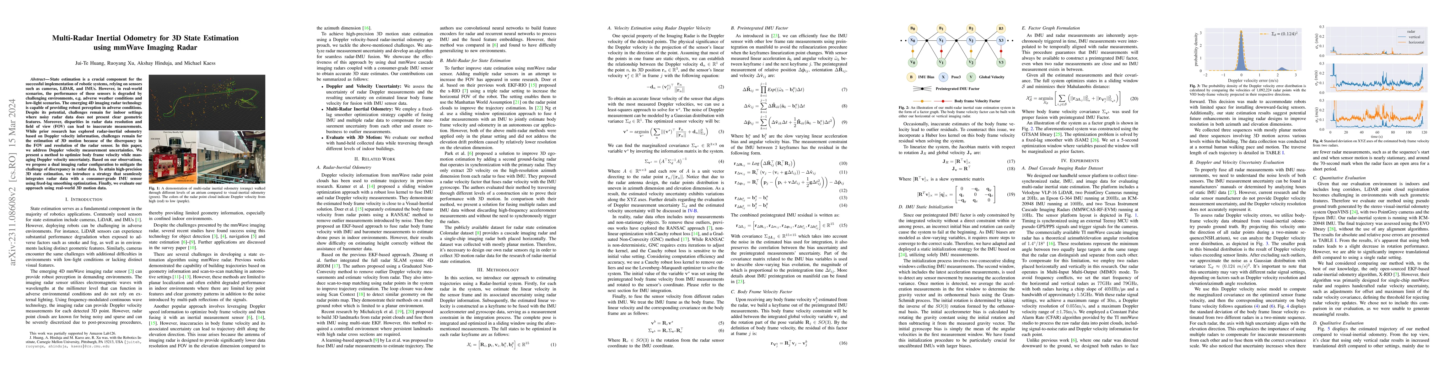 Thumbnail for Multi-Radar Inertial Odometry for 3D State Estimation using mmWave
  Imaging Radar
