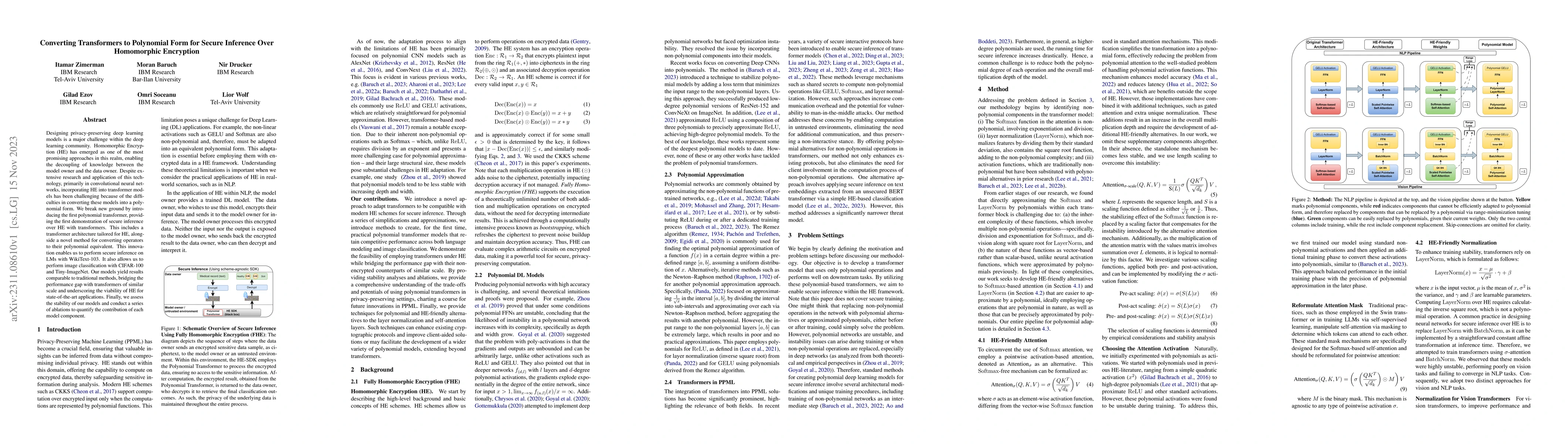 Thumbnail for Converting Transformers to Polynomial Form for Secure Inference Over
  Homomorphic Encryption