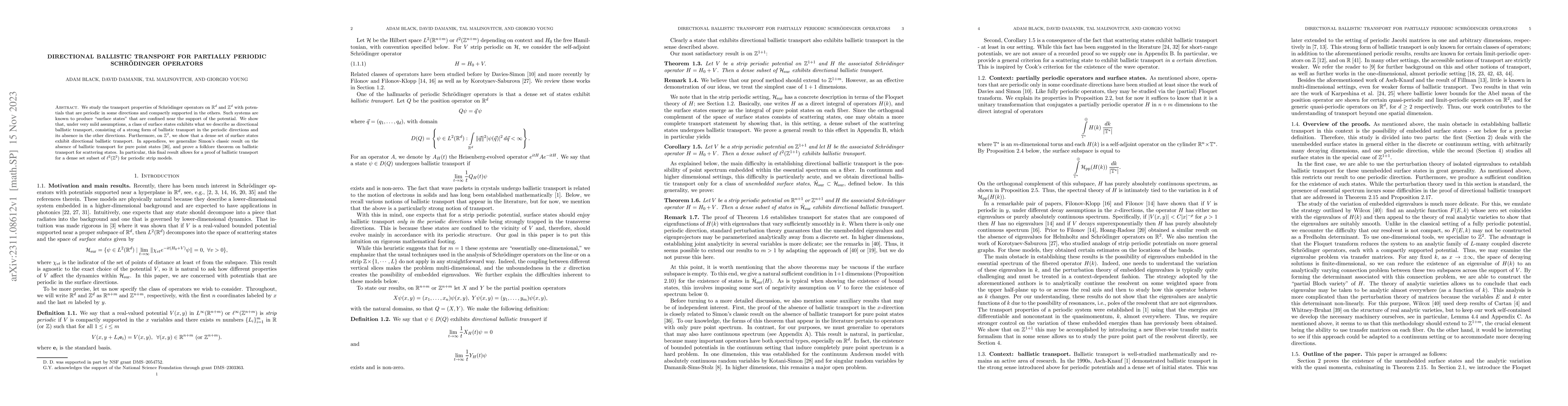Thumbnail for Directional Ballistic Transport for Partially Periodic Schr\"odinger
  Operators