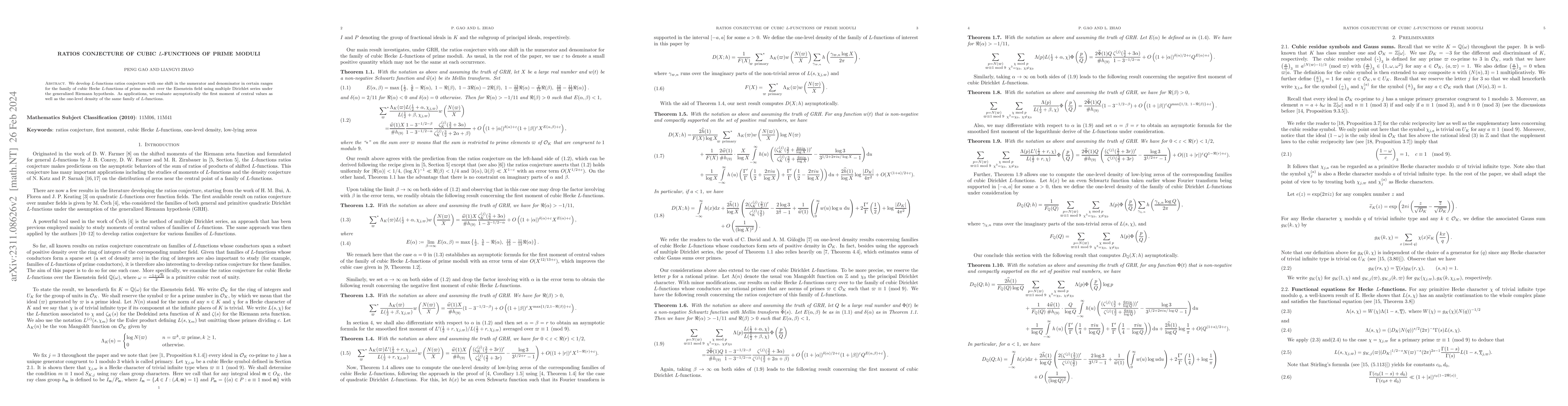 Thumbnail for Ratios conjecture of cubic $L$-functions of prime moduli