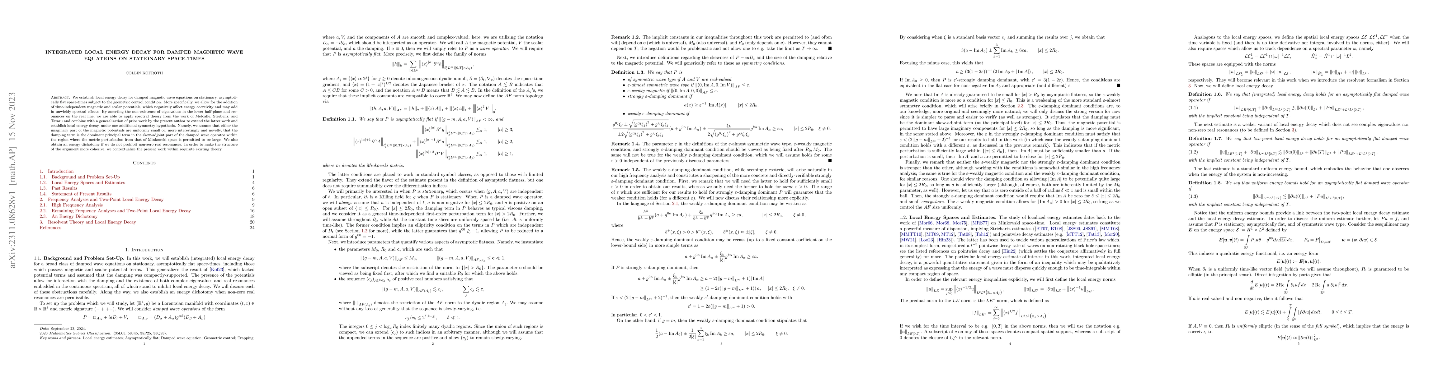 Thumbnail for Integrated Local Energy Decay for Damped Magnetic Wave Equations on
  Stationary Space-Times