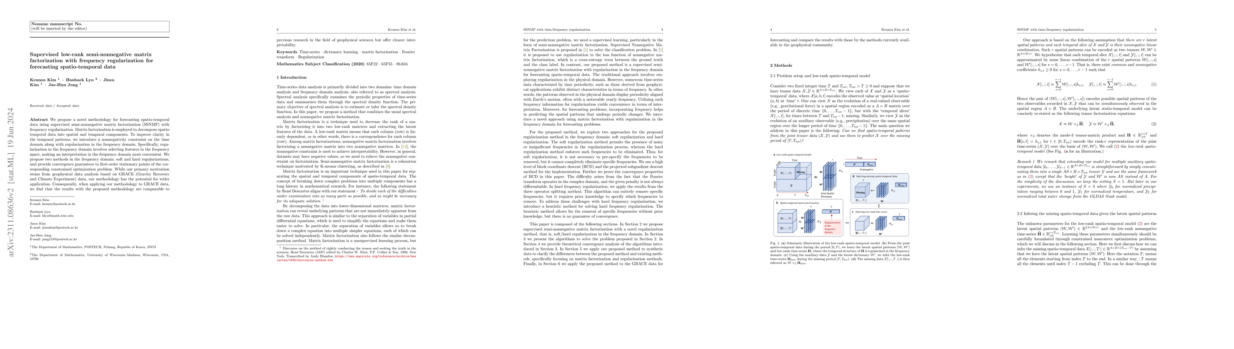 Thumbnail for Supervised low-rank semi-nonnegative matrix factorization with frequency
  regularization for forecasting spatio-temporal data