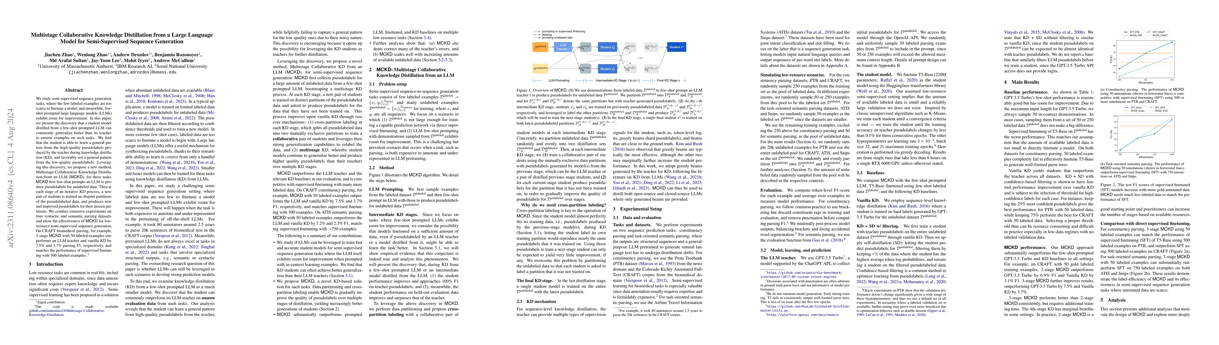 Thumbnail for Multistage Collaborative Knowledge Distillation from a Large Language
  Model for Semi-Supervised Sequence Generation