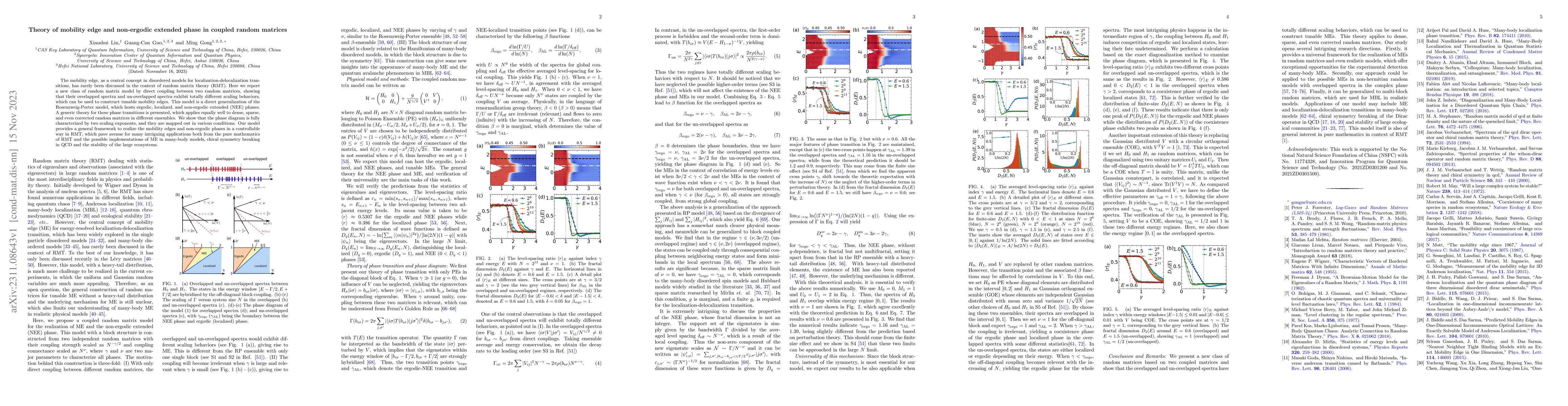 Thumbnail for Theory of mobility edge and non-ergodic extended phase in coupled random
  matrices