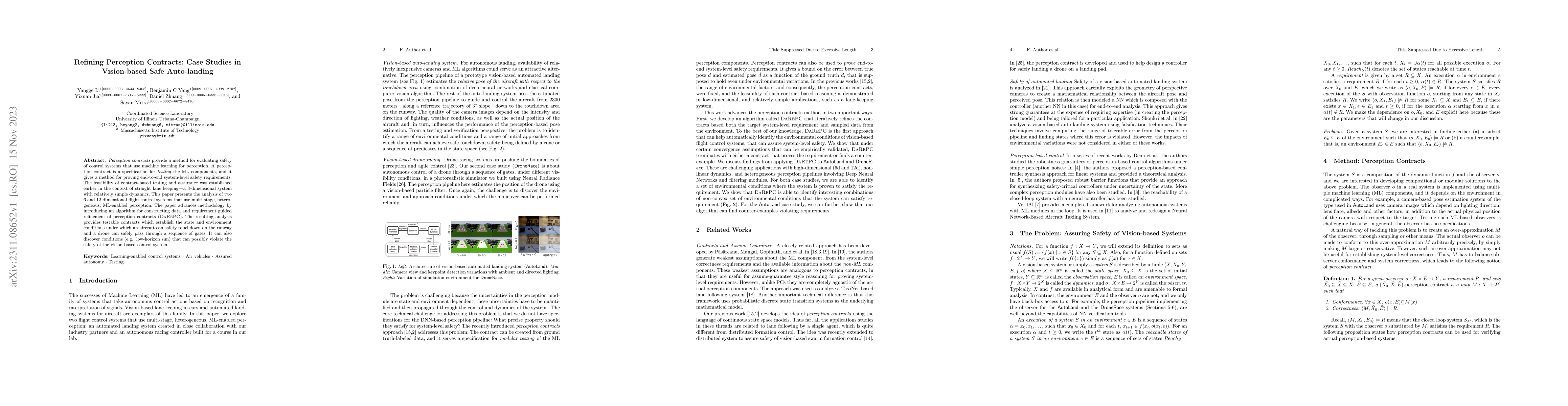 Thumbnail for Refining Perception Contracts: Case Studies in Vision-based Safe
  Auto-landing
