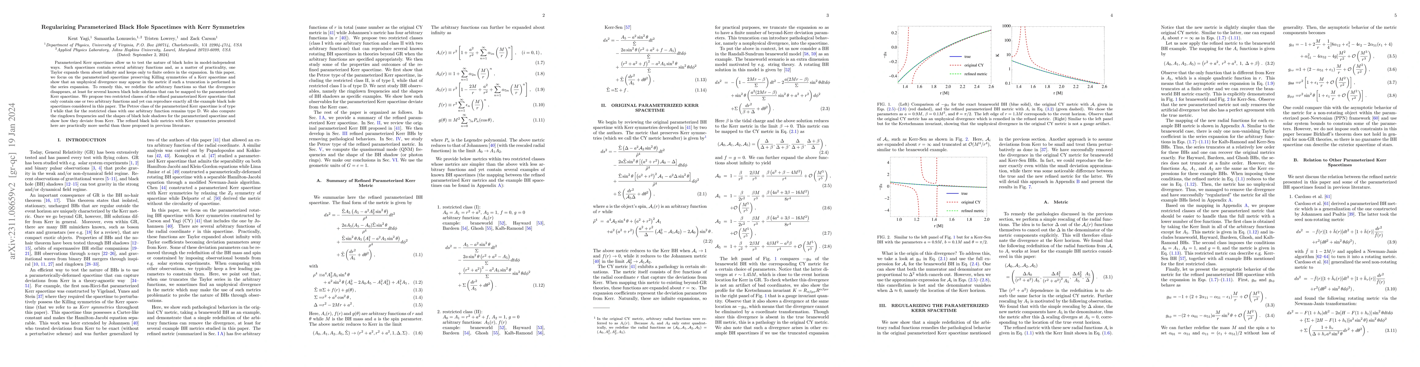 Thumbnail for Regularizing Parameterized Black Hole Spacetimes with Kerr Symmetries