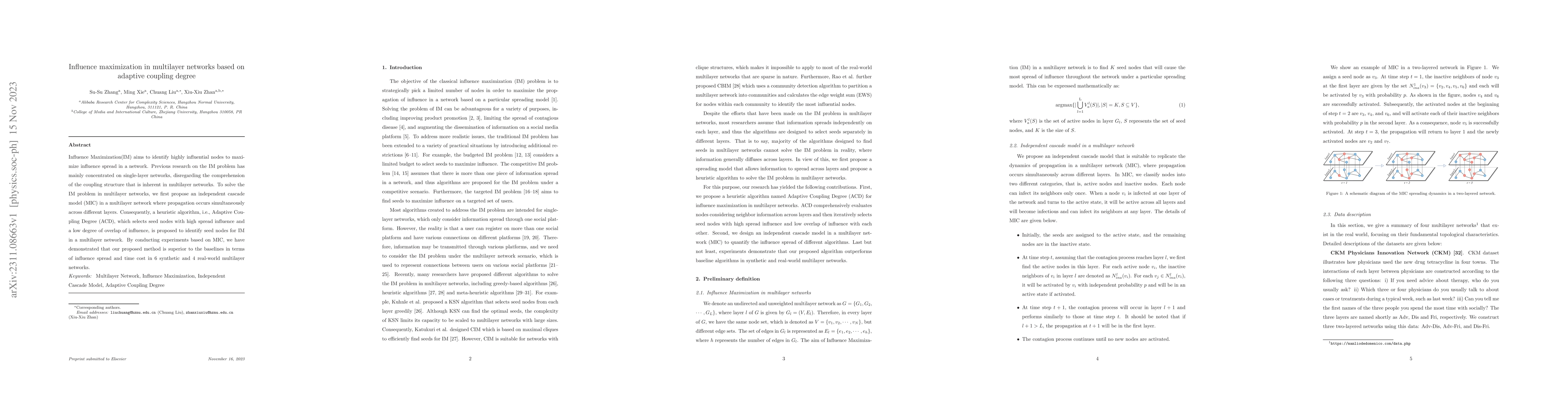 Thumbnail for Influence maximization in multilayer networks based on adaptive coupling
  degree