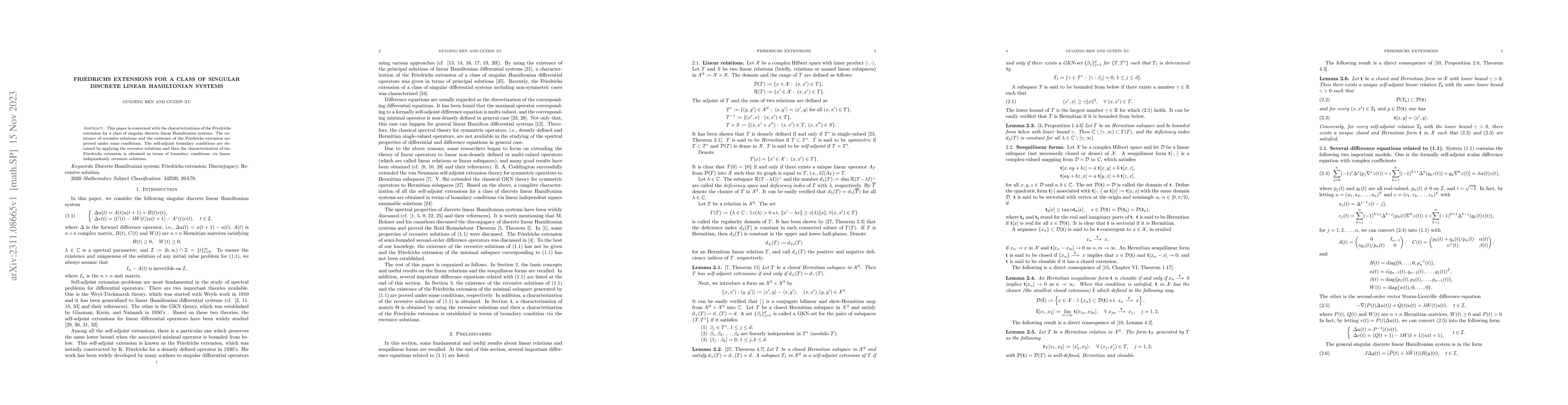 Thumbnail for Friedrichs extensions for a class of singular discrete linear
  Hamiltonian systems