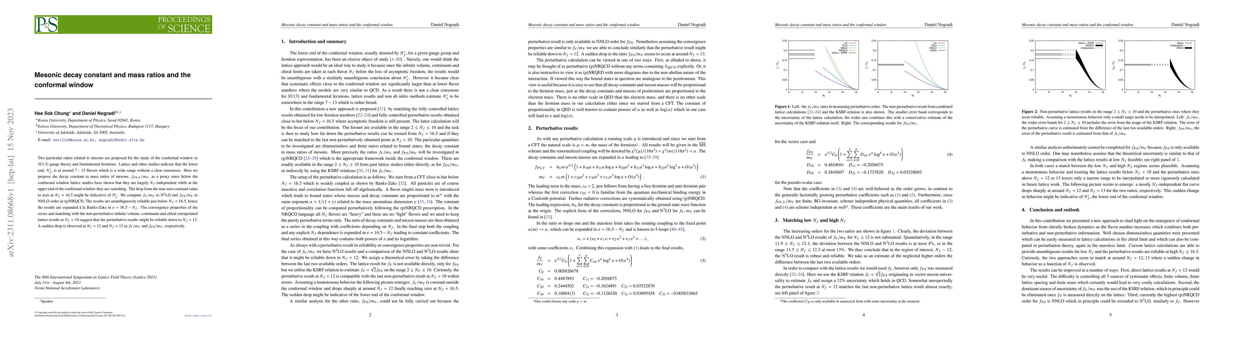 Thumbnail for Mesonic decay constant and mass ratios and the conformal window