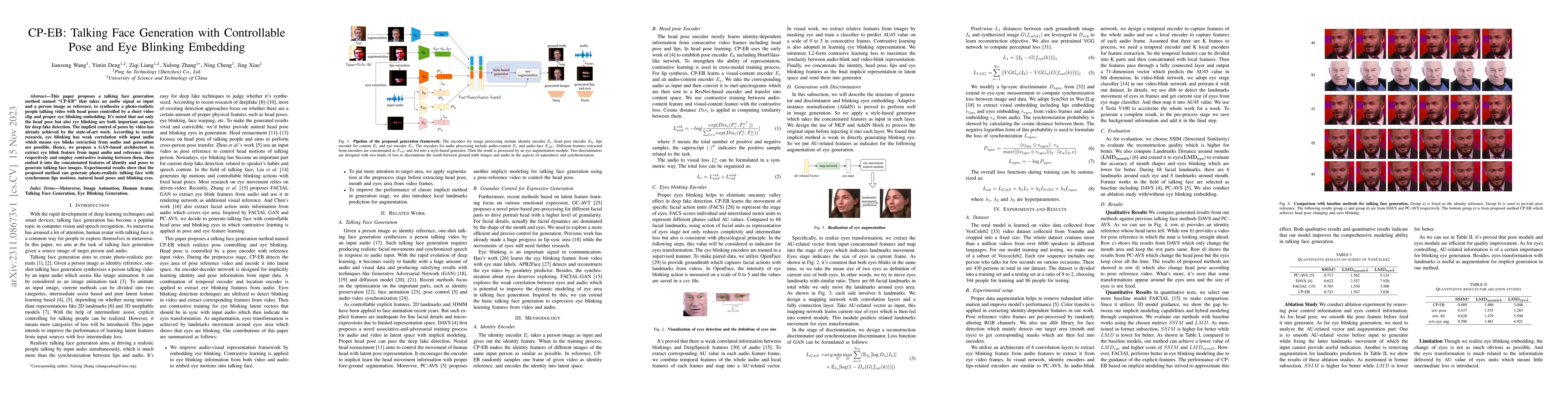 Thumbnail for CP-EB: Talking Face Generation with Controllable Pose and Eye Blinking
  Embedding