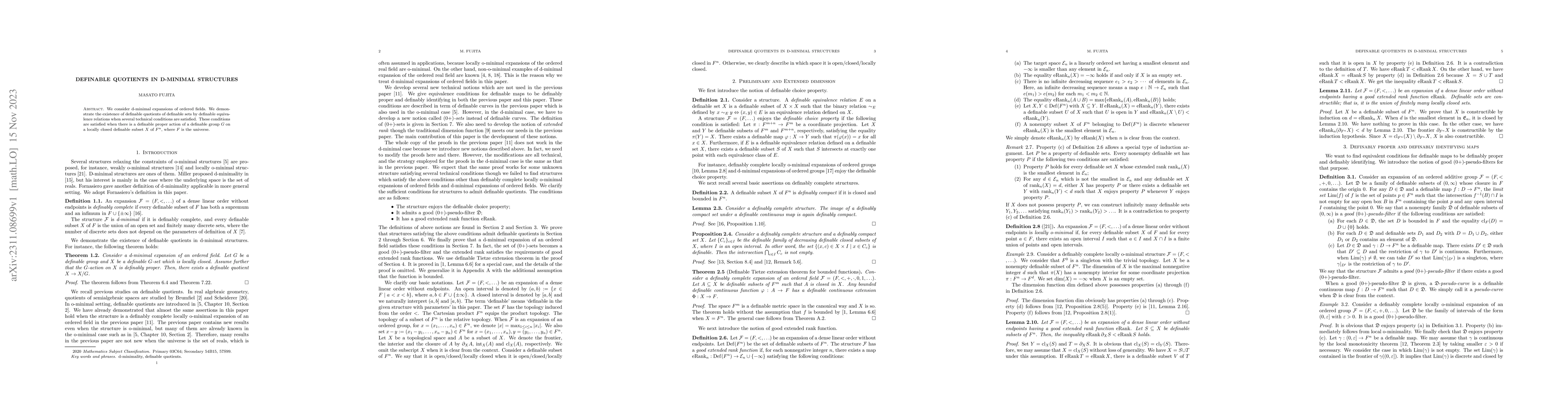 Thumbnail for Definable quotients in d-minimal structures