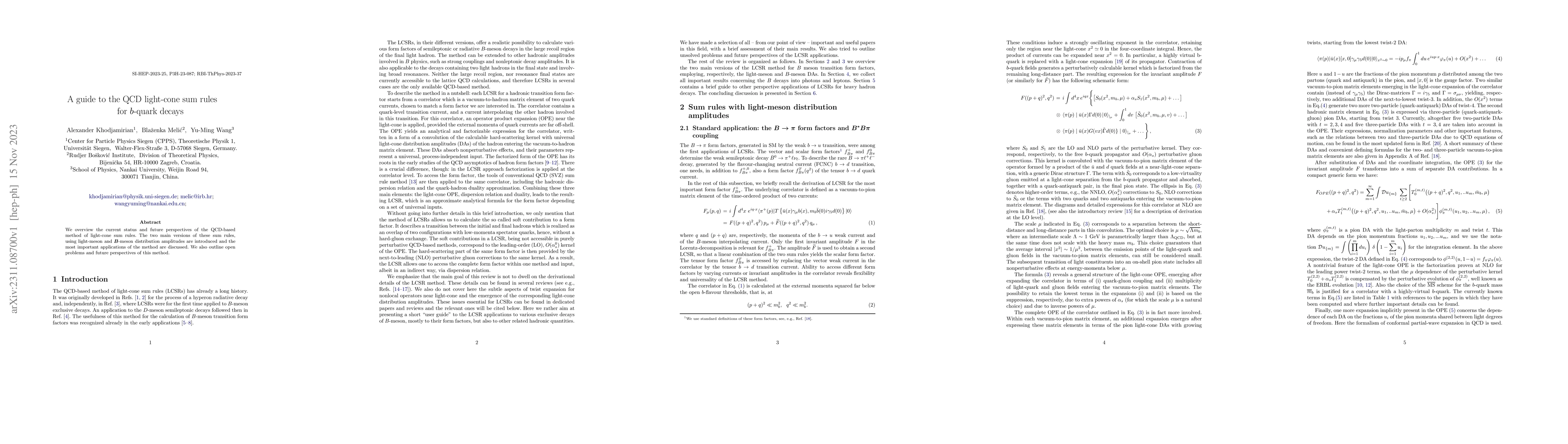 Thumbnail for A guide to the QCD light-cone sum rule for $b$-quark decays
