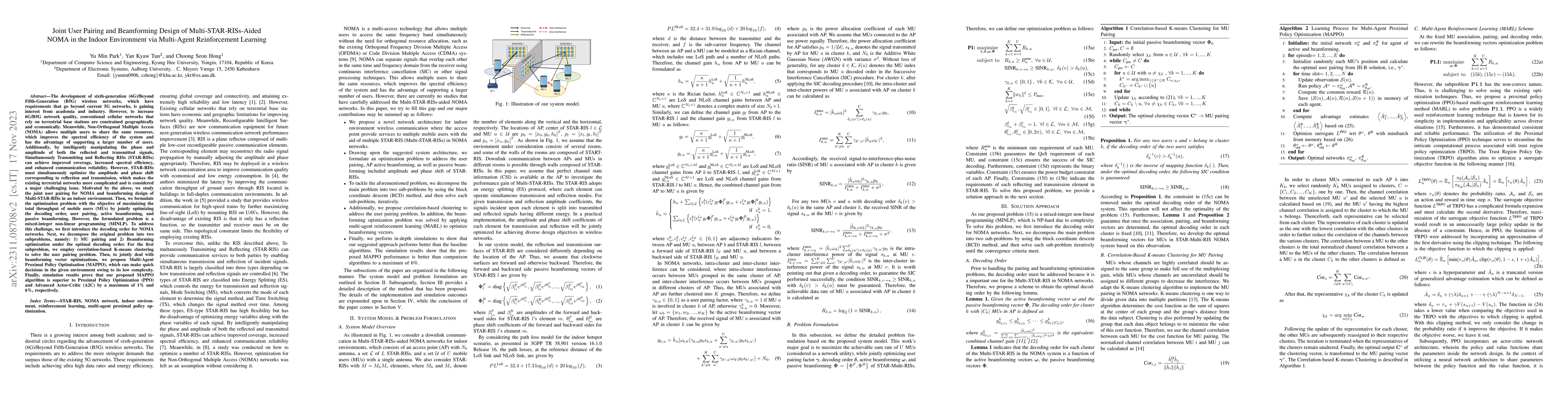 Thumbnail for Joint User Pairing and Beamforming Design of Multi-STAR-RISs-Aided NOMA
  in the Indoor Environment via Multi-Agent Reinforcement Learning
