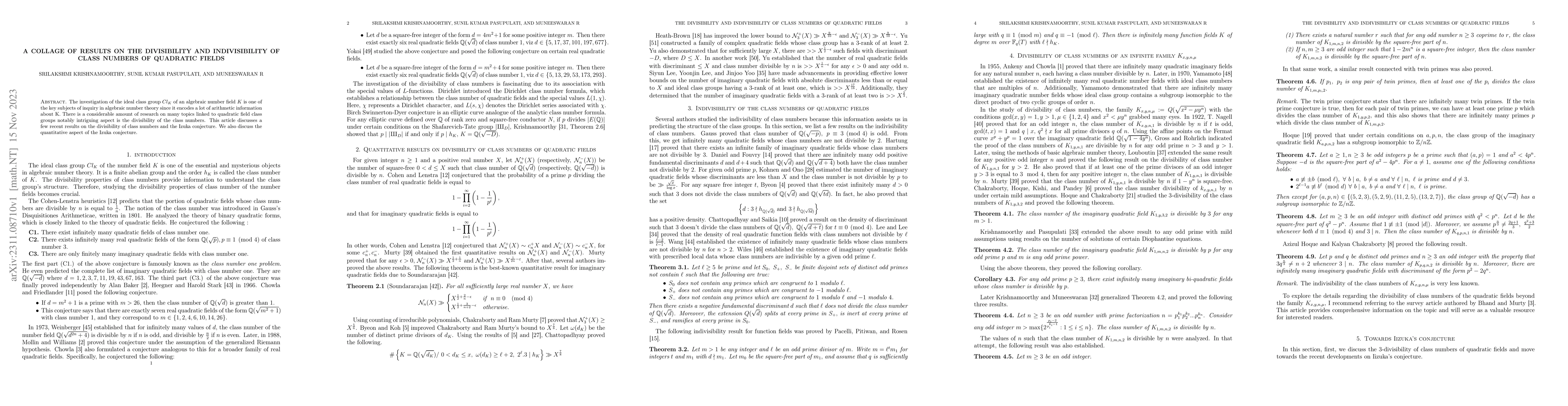 Thumbnail for A collage of results on the divisibility and indivisibility of class
  numbers of quadratic fields