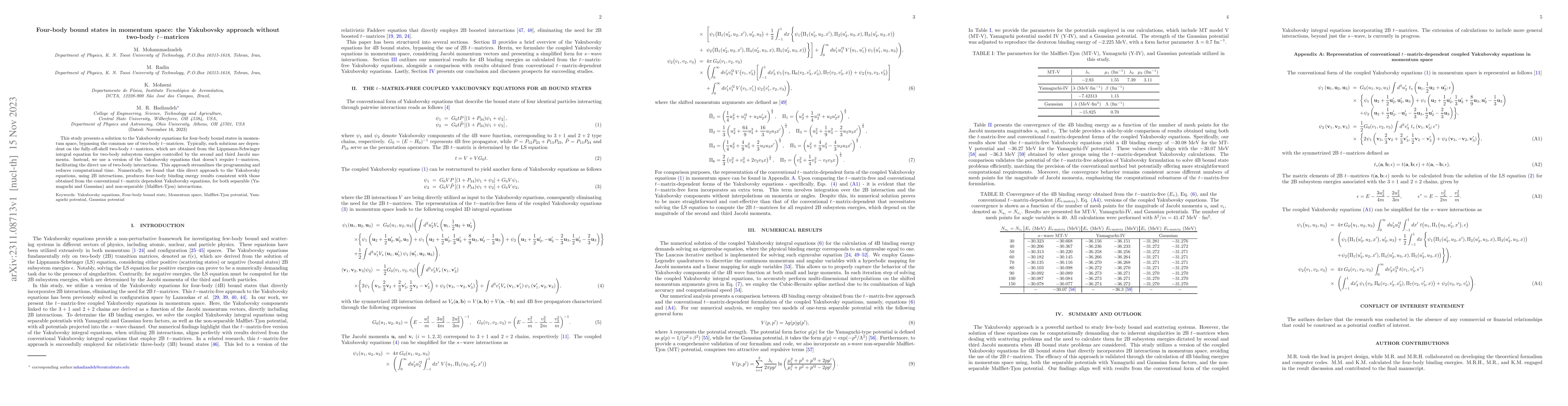 Thumbnail for Four-body bound states in momentum space: the Yakubovsky approach
  without two-body $t-$matrices