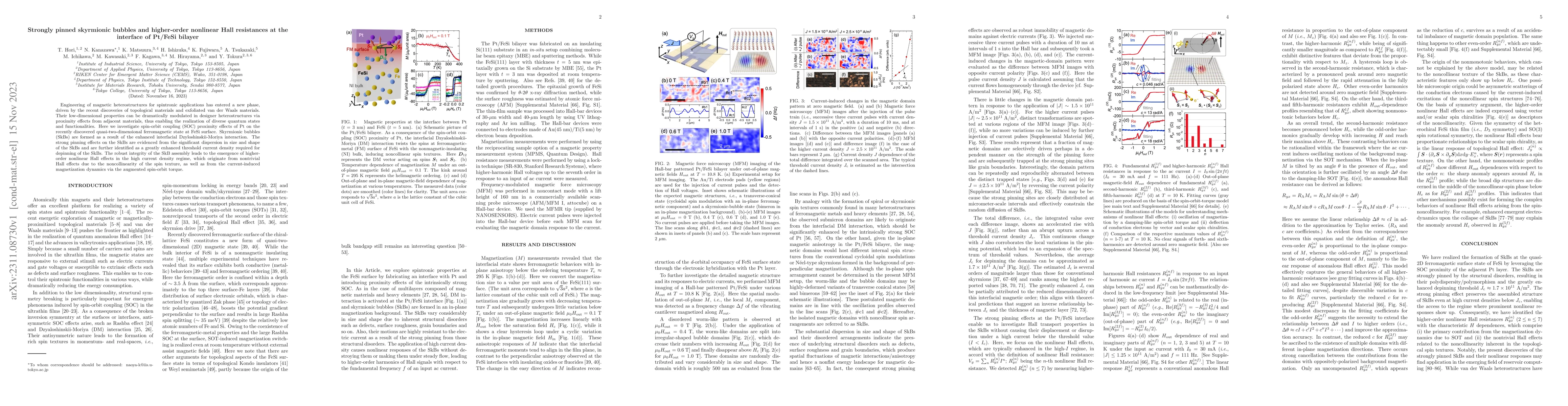 Thumbnail for Strongly pinned skyrmionic bubbles and higher-order nonlinear Hall
  resistances at the interface of Pt/FeSi bilayer