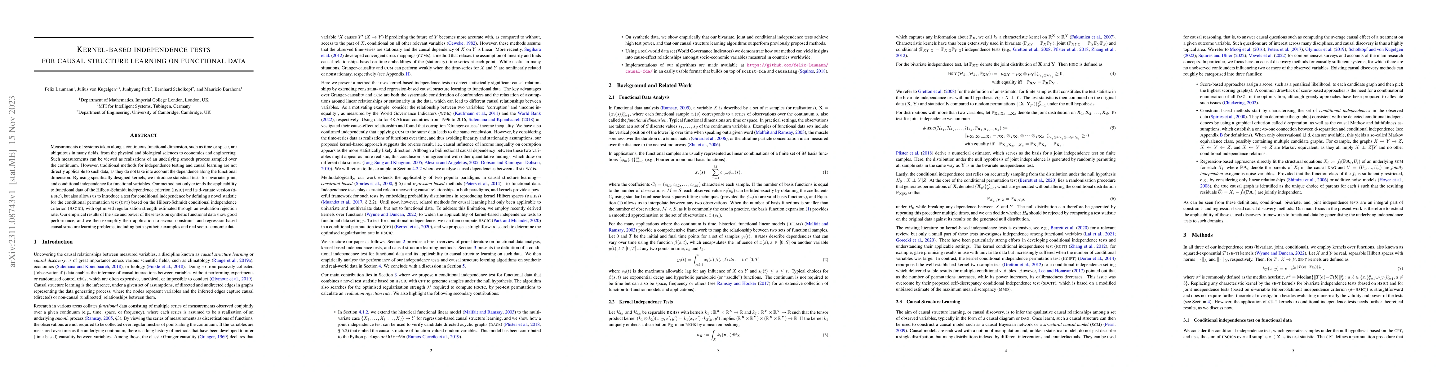 Thumbnail for Kernel-based independence tests for causal structure learning on
  functional data