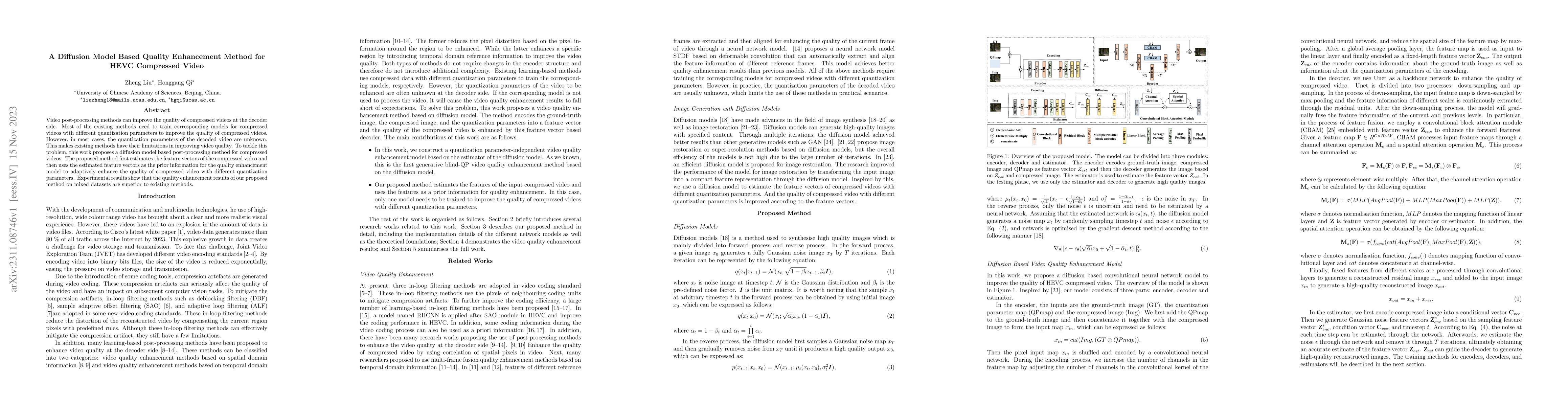 Thumbnail for A Diffusion Model Based Quality Enhancement Method for HEVC Compressed
  Video