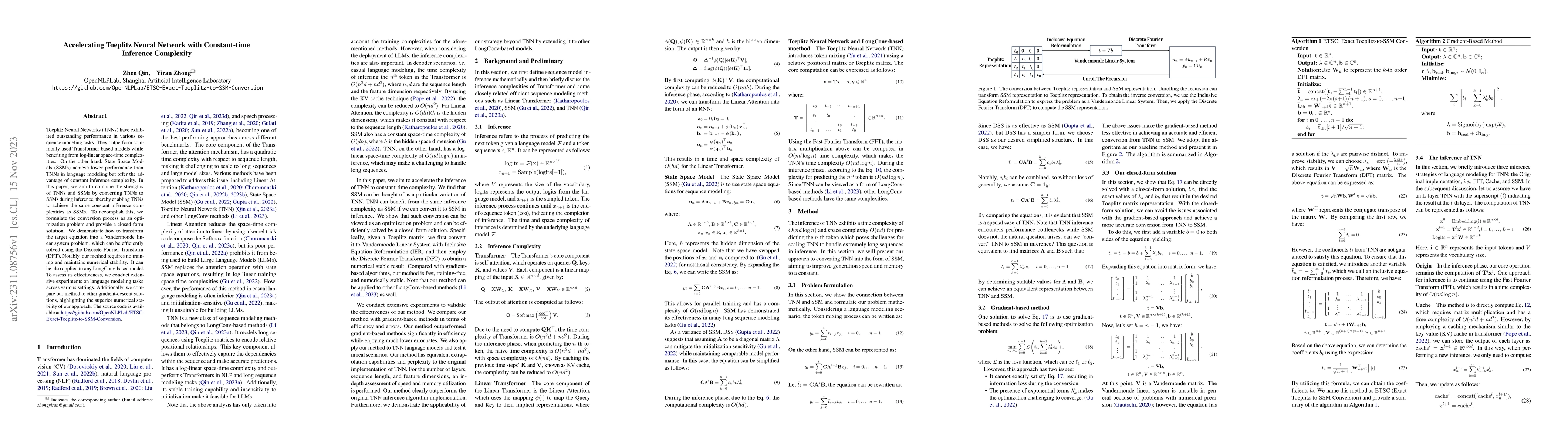 Thumbnail for Accelerating Toeplitz Neural Network with Constant-time Inference
  Complexity
