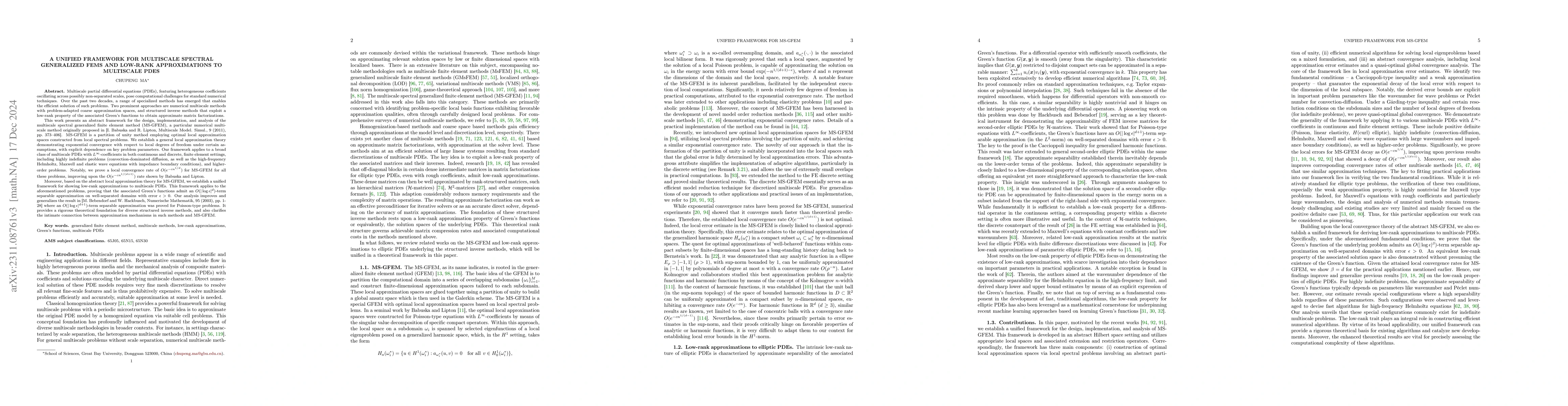 Thumbnail for A unified framework for multiscale spectral generalized FEMs and
  low-rank approximations to multiscale PDEs