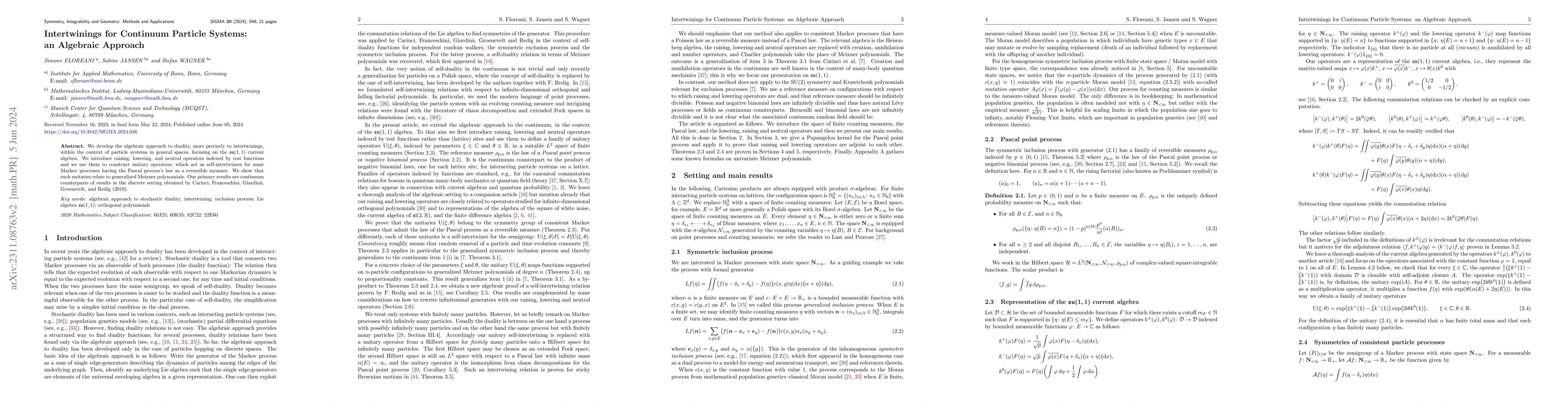 Thumbnail for Intertwinings for Continuum Particle Systems: an Algebraic Approach