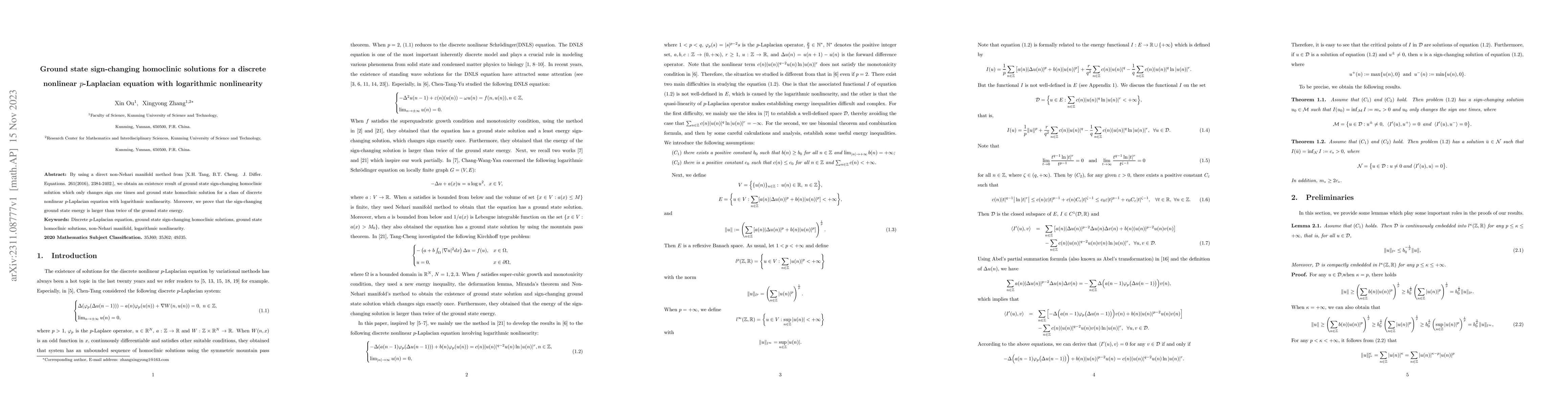 Thumbnail for Ground state sign-changing homoclinic solutions for a discrete nonlinear
  $p$-Laplacian equation with logarithmic nonlinearity