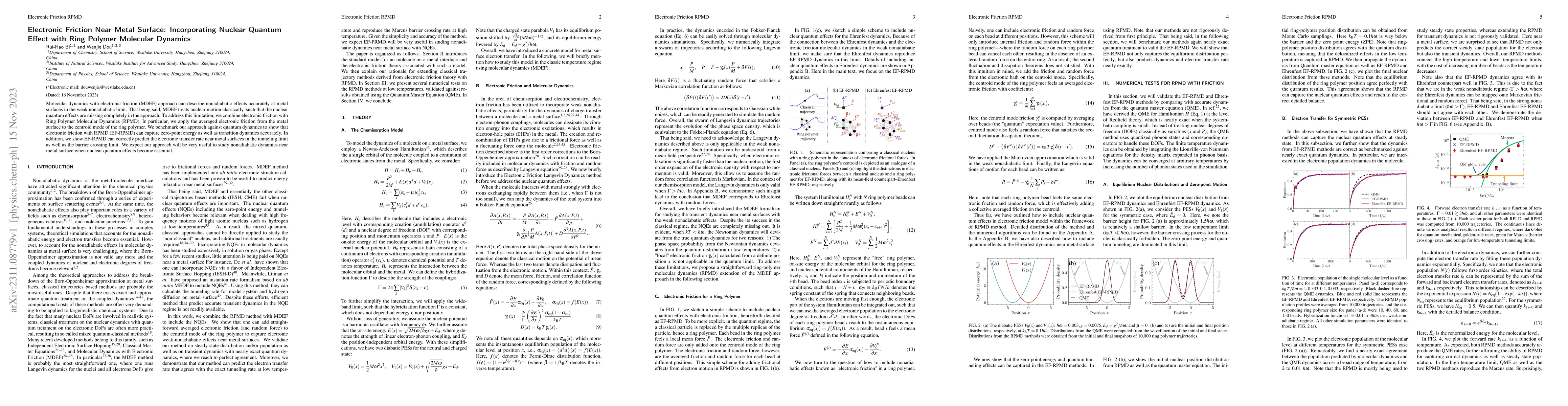 Thumbnail for Electronic Friction Near Metal Surface: Incorporating Nuclear Quantum
  Effect with Ring Polymer Molecular Dynamics