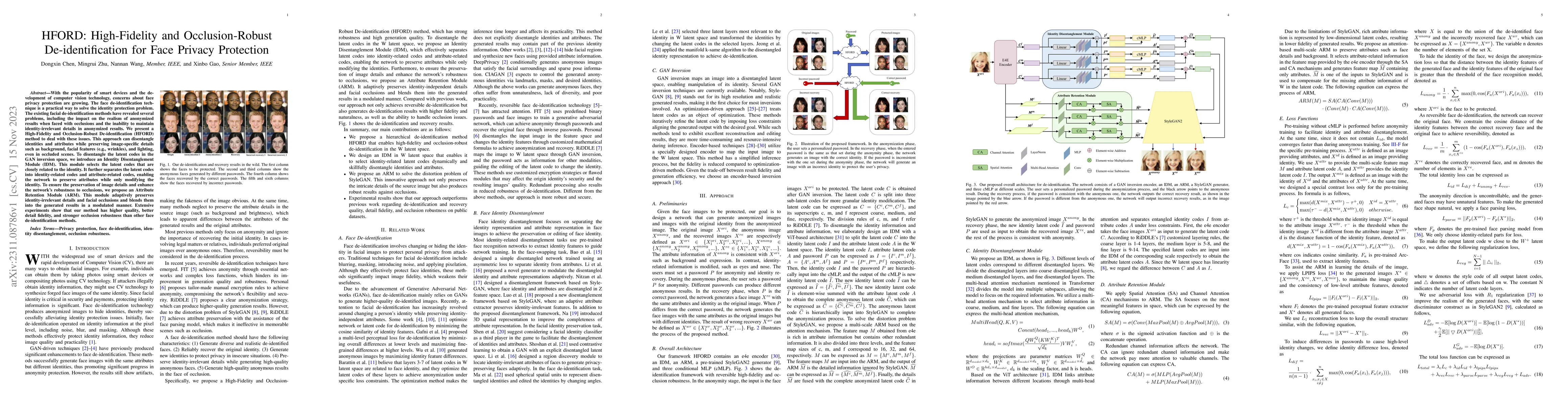Thumbnail for HFORD: High-Fidelity and Occlusion-Robust De-identification for Face
  Privacy Protection