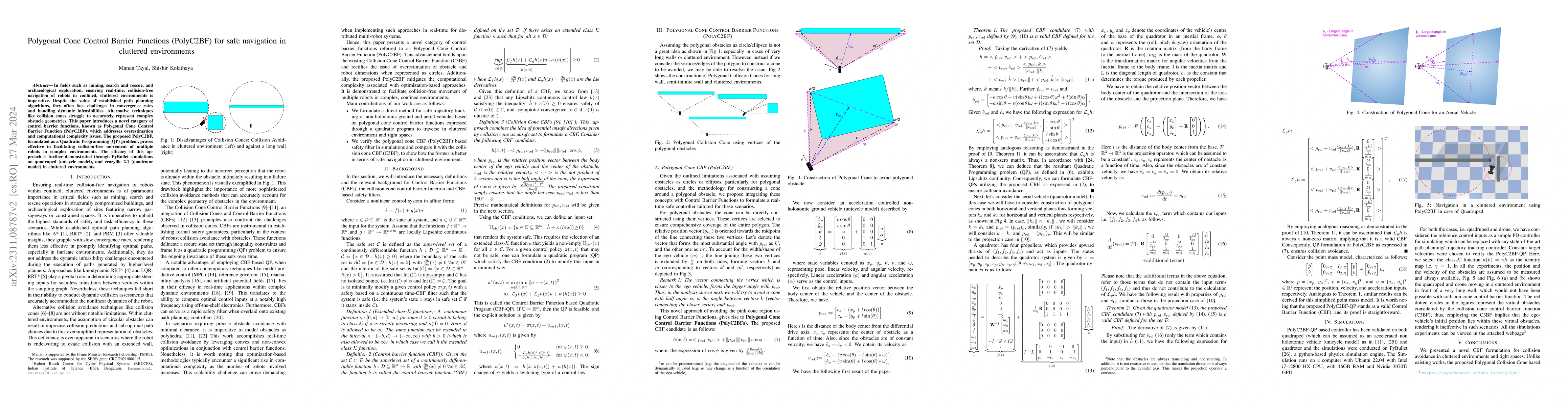 Thumbnail for Polygonal Cone Control Barrier Functions (PolyC2BF) for safe navigation
  in cluttered environments