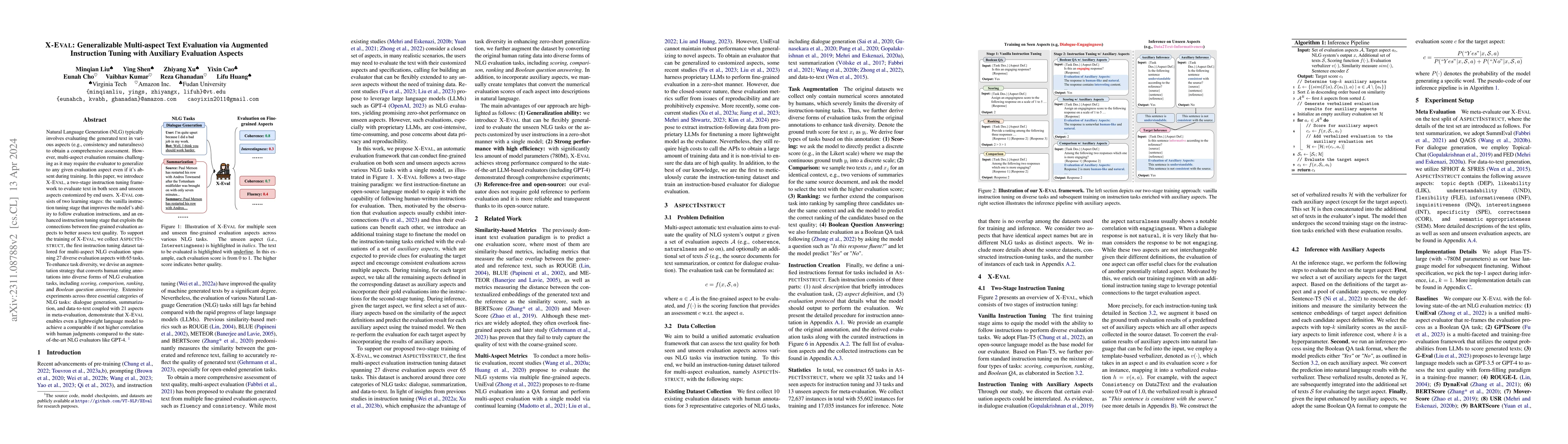 Thumbnail for X-Eval: Generalizable Multi-aspect Text Evaluation via Augmented
  Instruction Tuning with Auxiliary Evaluation Aspects
