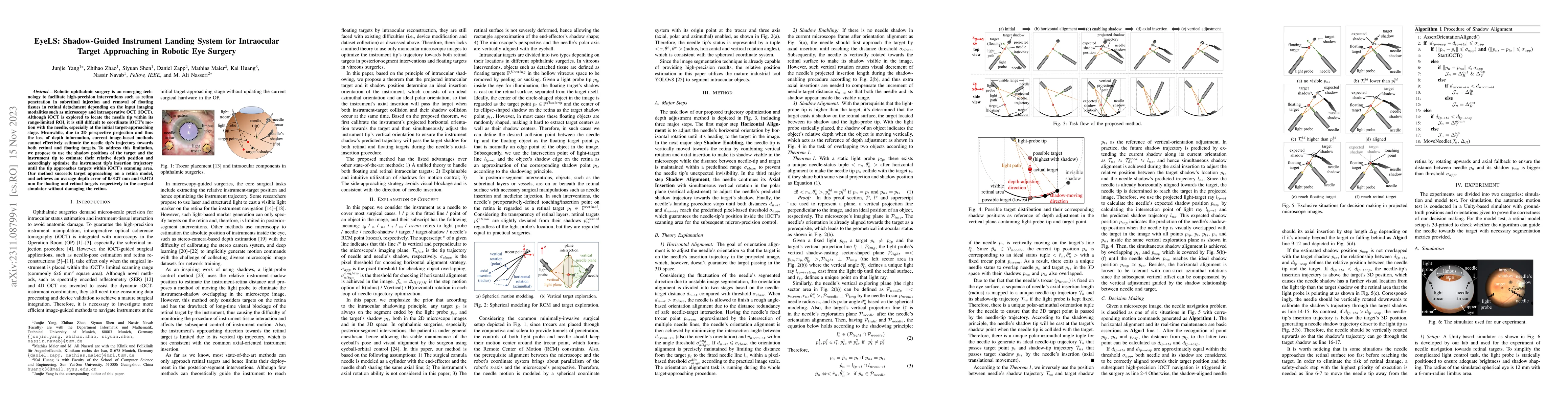 Thumbnail for EyeLS: Shadow-Guided Instrument Landing System for Intraocular Target
  Approaching in Robotic Eye Surgery