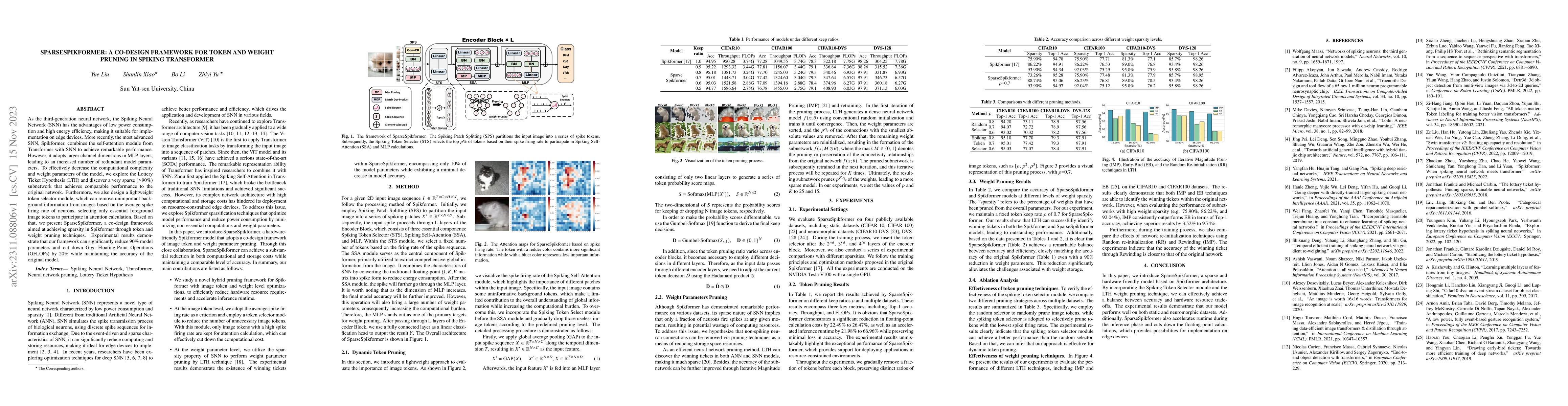 Thumbnail for SparseSpikformer: A Co-Design Framework for Token and Weight Pruning in
  Spiking Transformer