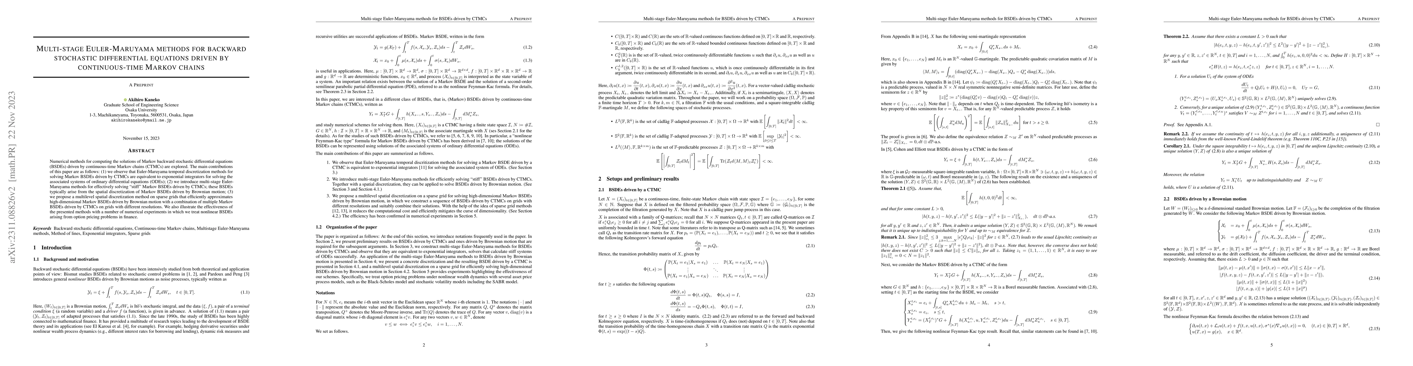 Thumbnail for Multi-stage Euler-Maruyama methods for backward stochastic differential
  equations driven by continuous-time Markov chains