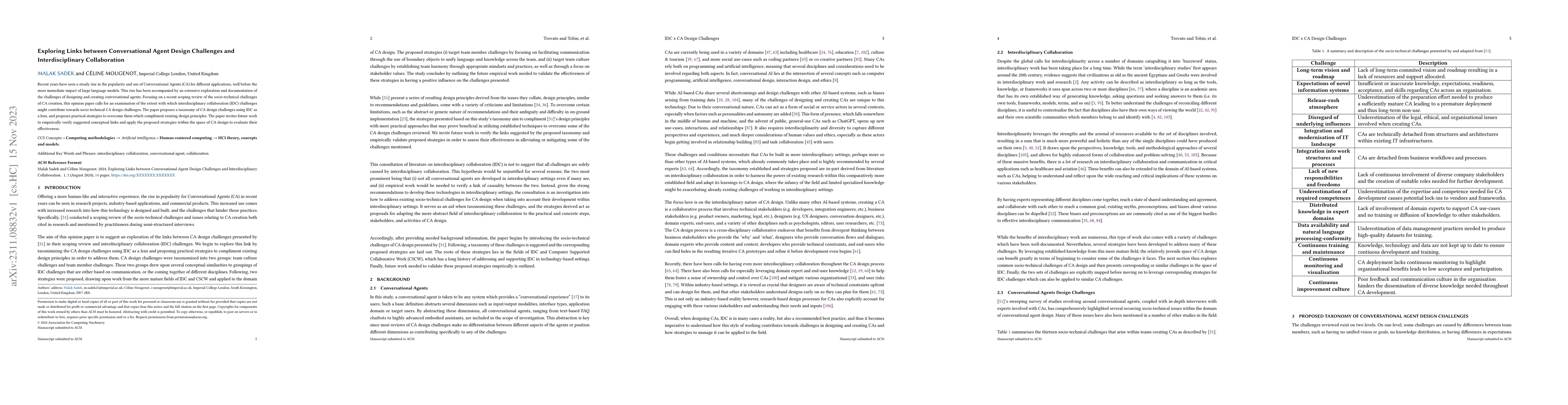 Thumbnail for Exploring Links between Conversational Agent Design Challenges and
  Interdisciplinary Collaboration