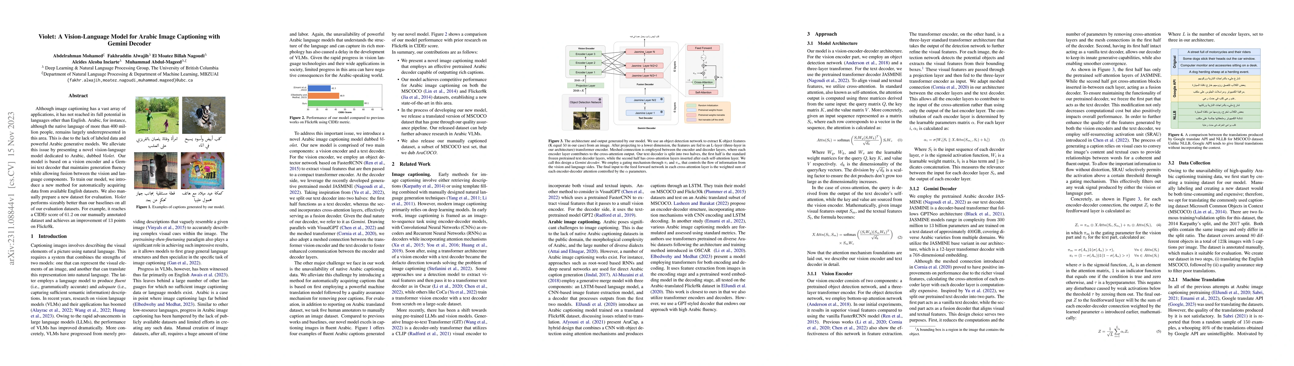 Thumbnail for Violet: A Vision-Language Model for Arabic Image Captioning with Gemini
  Decoder