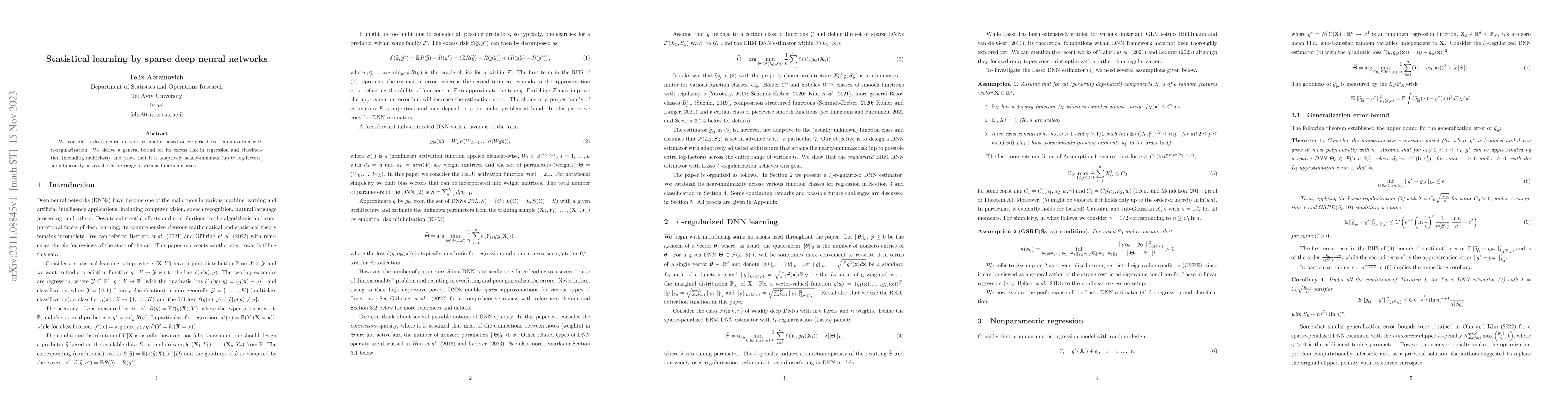 Thumbnail for Statistical learning by sparse deep neural networks