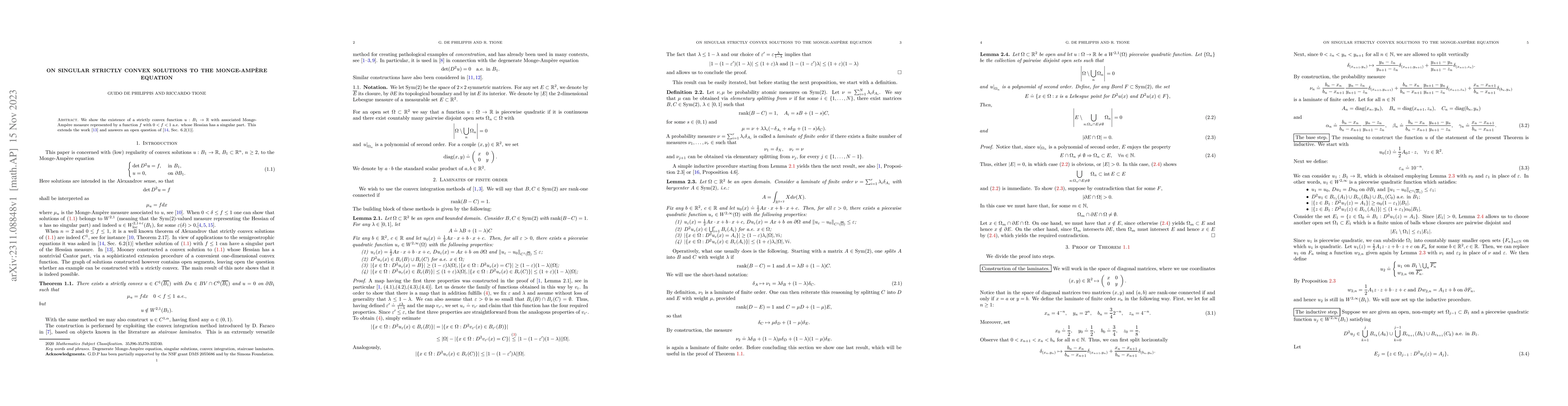 Thumbnail for On singular strictly convex solutions to the Monge-Amp\`ere equation