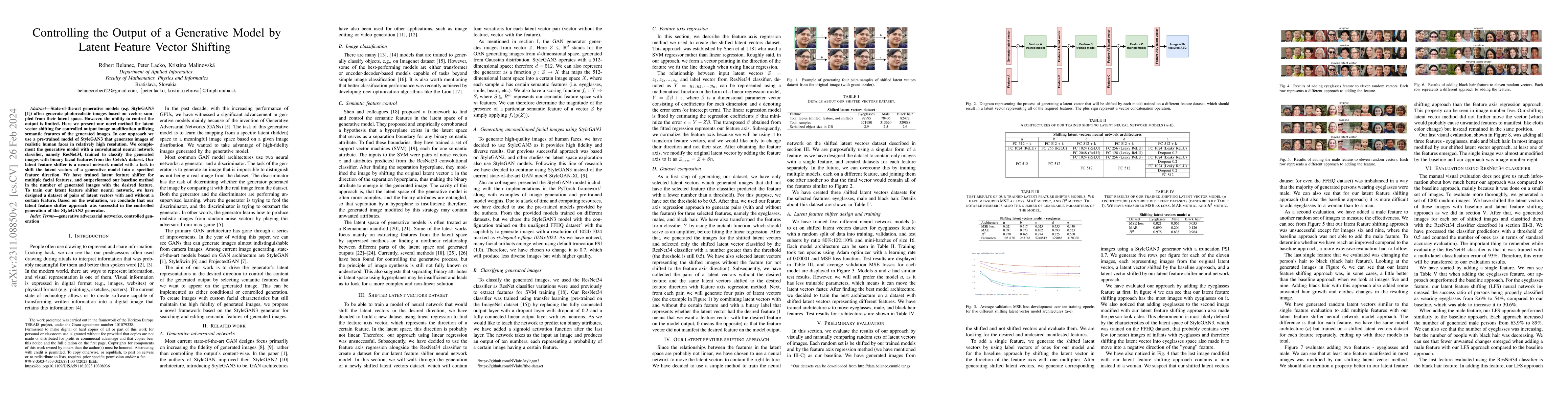 Thumbnail for Controlling the Output of a Generative Model by Latent Feature Vector
  Shifting