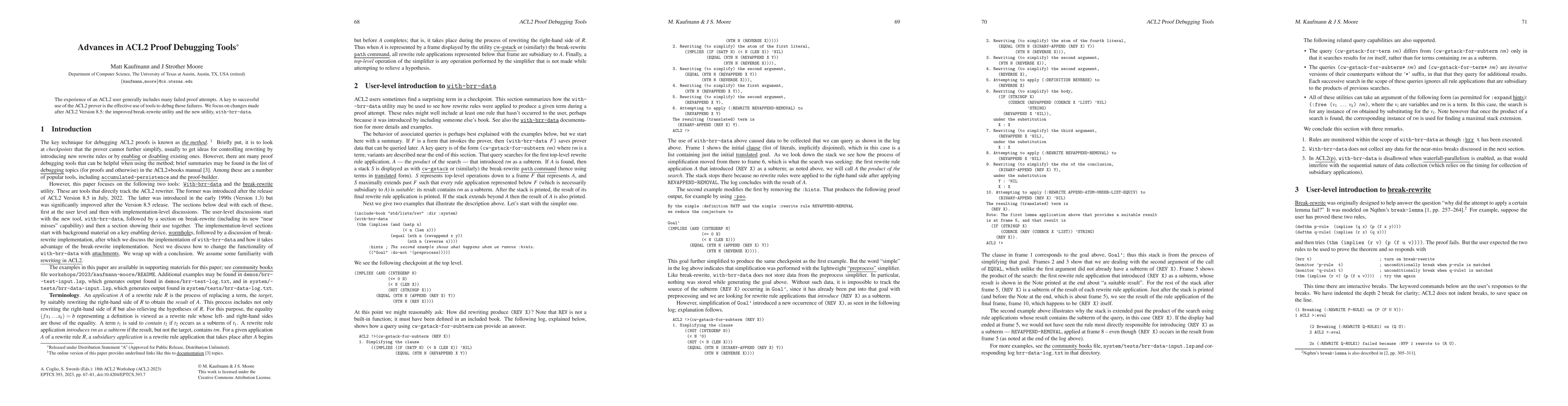 Thumbnail for Advances in ACL2 Proof Debugging Tools