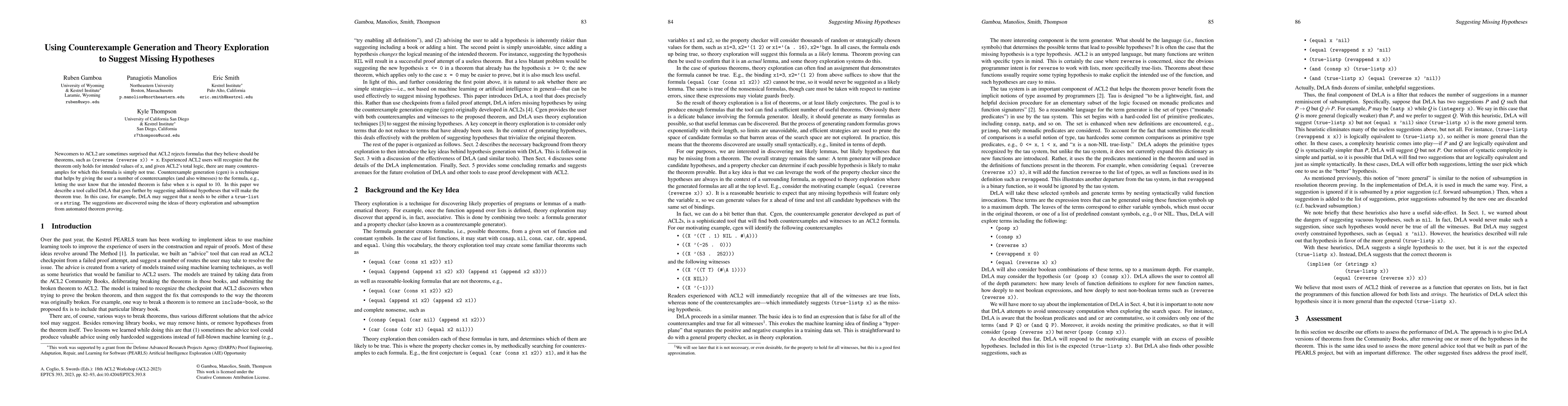 Thumbnail for Using Counterexample Generation and Theory Exploration to Suggest
  Missing Hypotheses