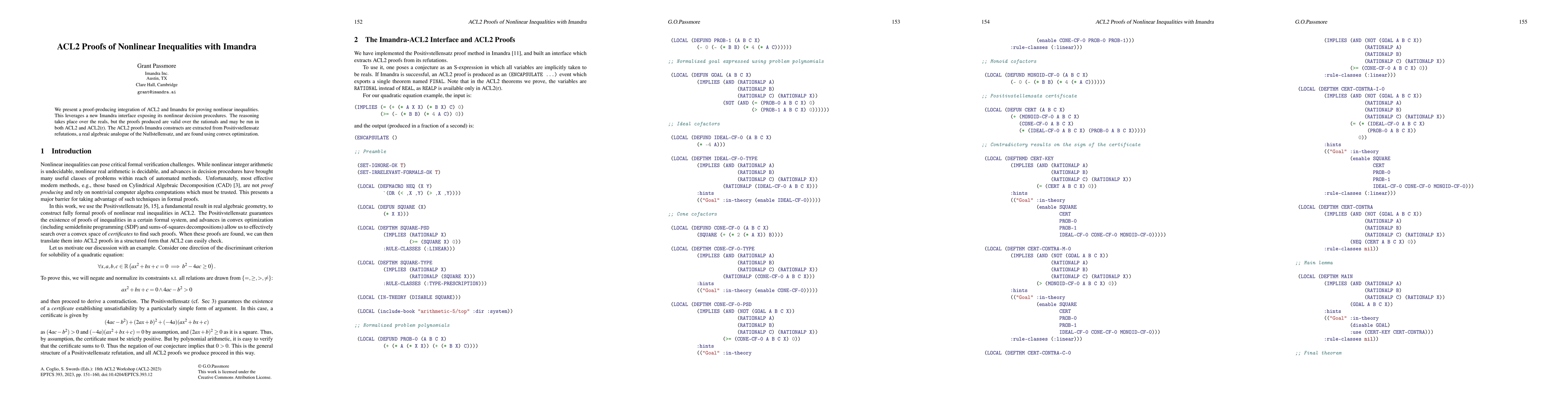 Thumbnail for ACL2 Proofs of Nonlinear Inequalities with Imandra
