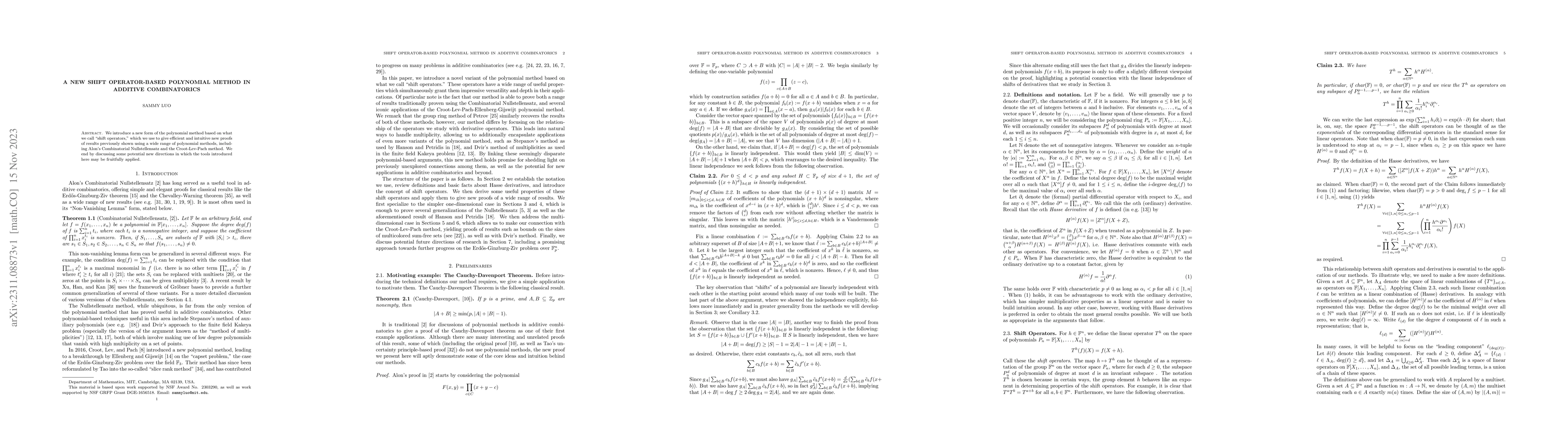 Thumbnail for A new shift operator-based polynomial method in additive combinatorics