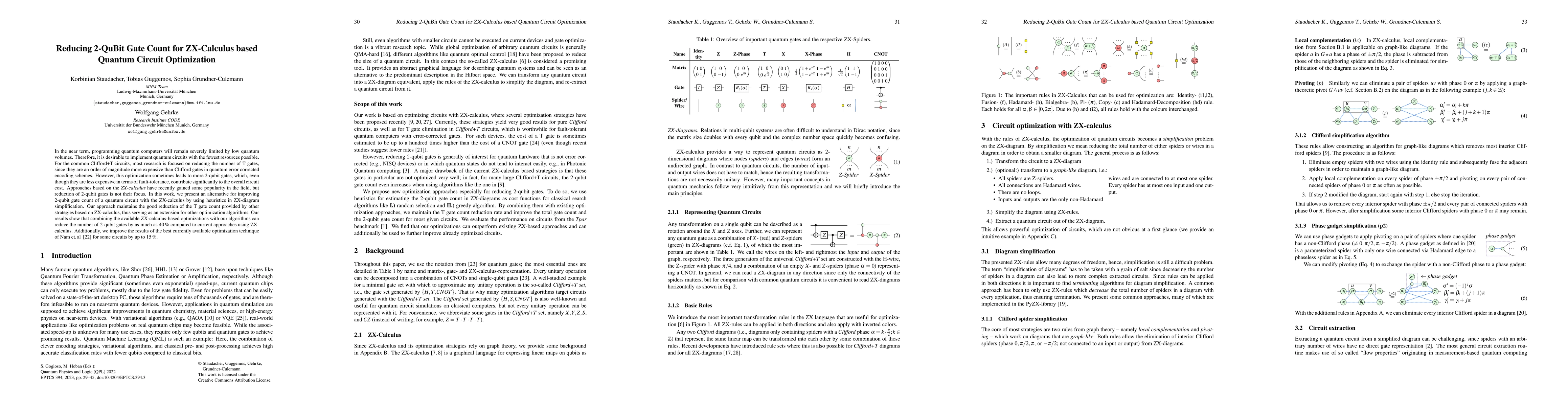 Thumbnail for Reducing 2-QuBit Gate Count for ZX-Calculus based Quantum Circuit
  Optimization