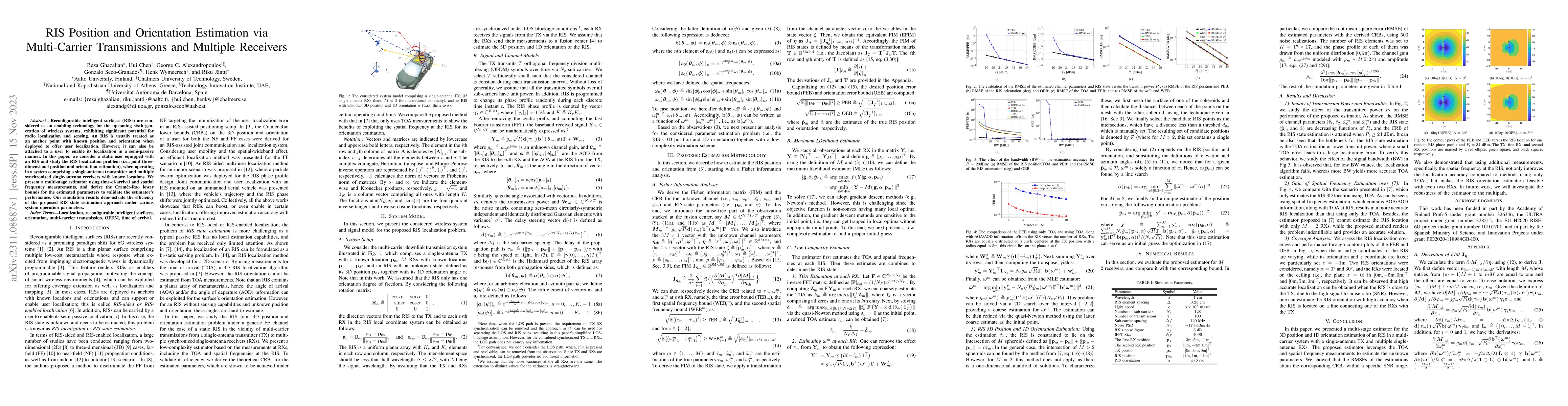 Thumbnail for RIS Position and Orientation Estimation via Multi-Carrier Transmissions
  and Multiple Receivers