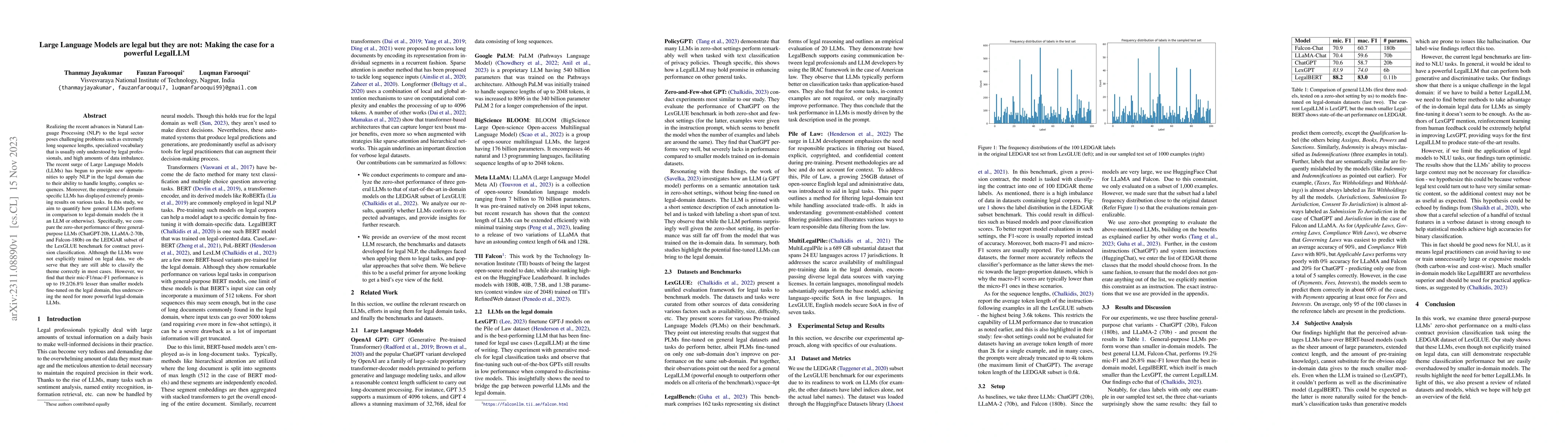 Thumbnail for Large Language Models are legal but they are not: Making the case for a
  powerful LegalLLM