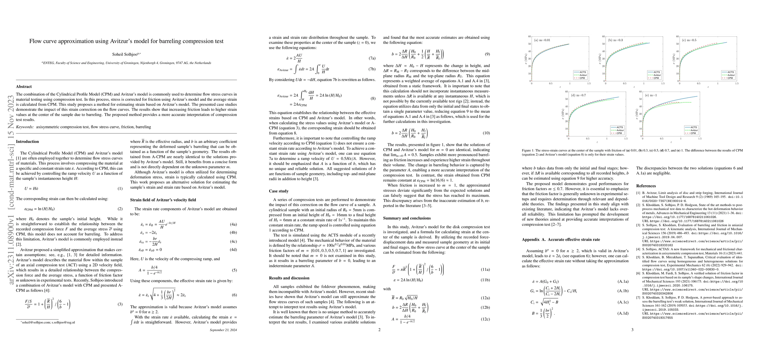 Thumbnail for Flow curve approximation using Avitzur's model for barreling compression
  test