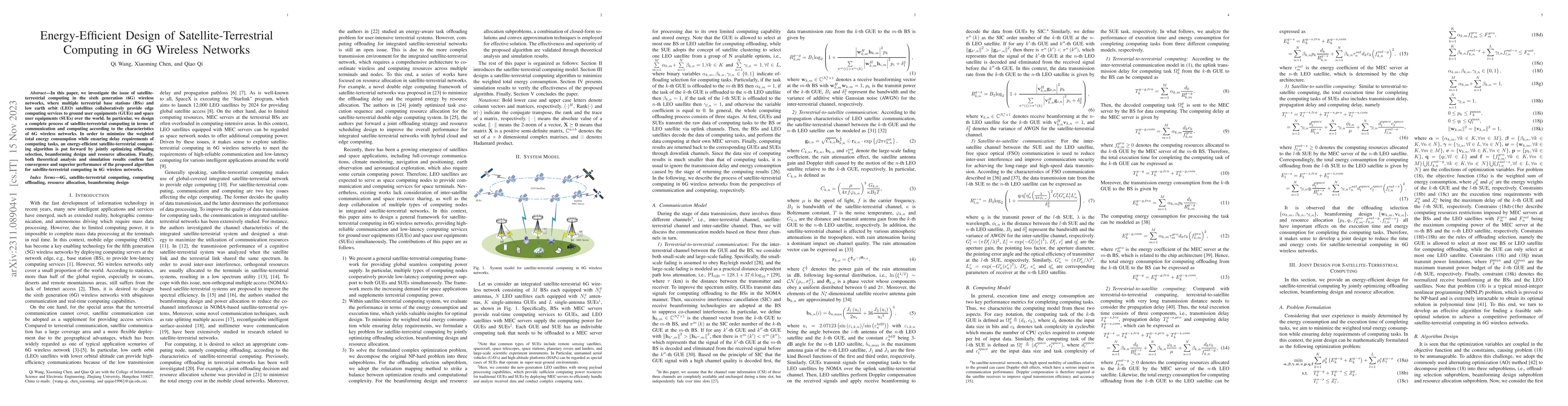 Thumbnail for Energy-Efficient Design of Satellite-Terrestrial Computing in 6G
  Wireless Networks