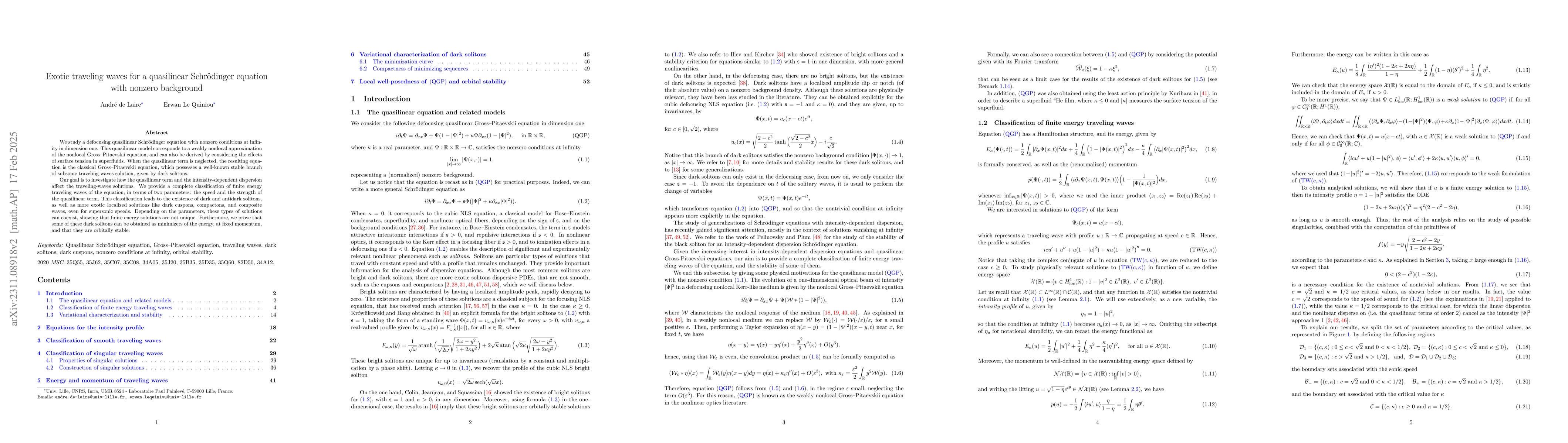 Thumbnail for Exotic traveling waves for a quasilinear Schr\"odinger equation with
  nonzero background